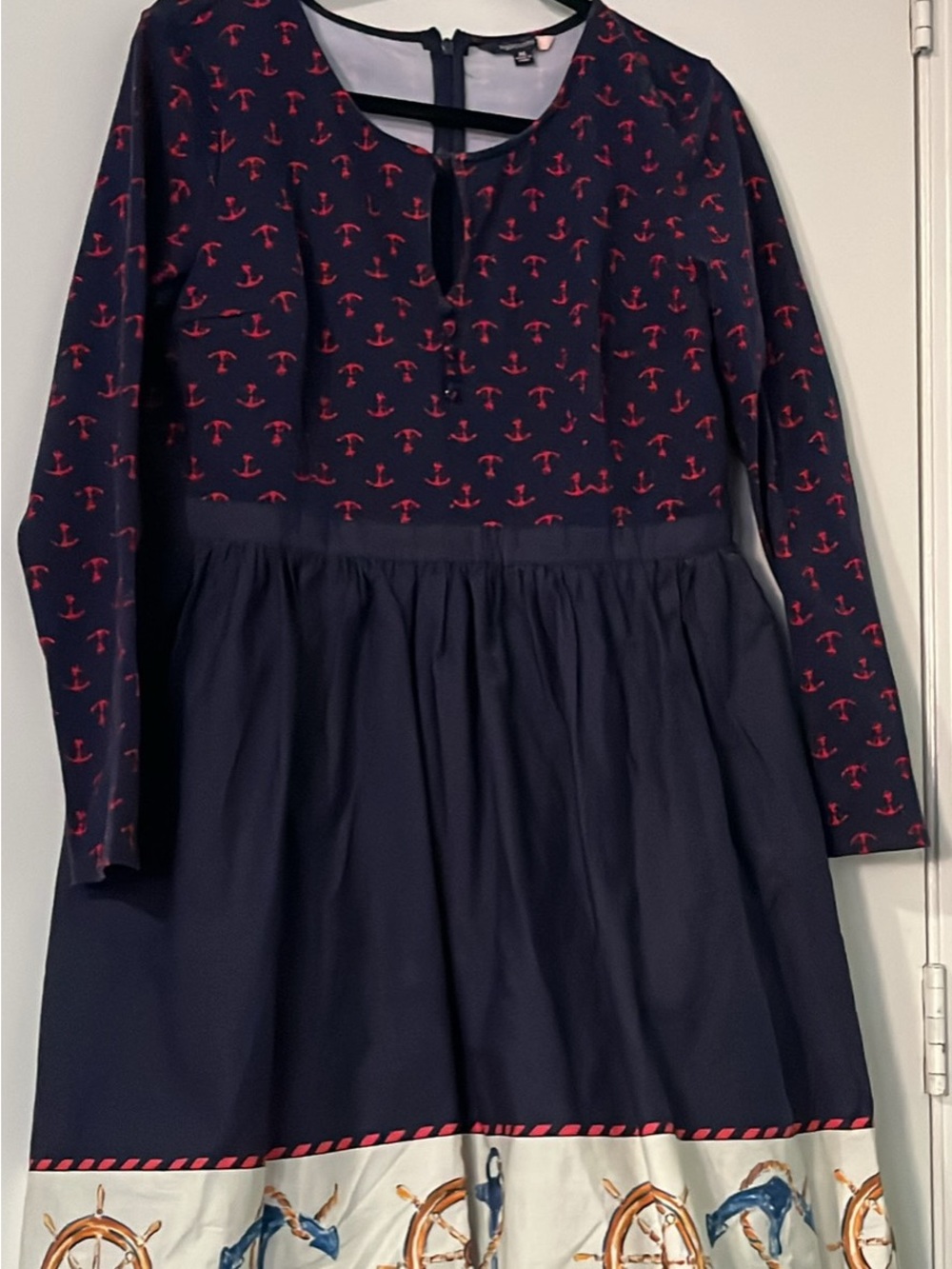 ModCloth Navy Anchor Print Long Sleeve Lolita Dress